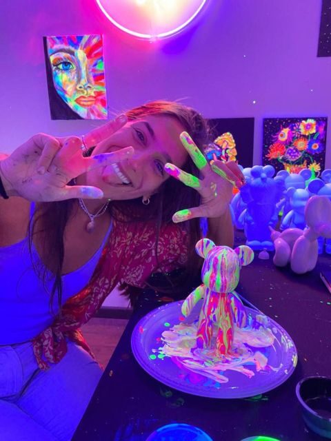 Barcelona: Bear-brick Fluorescent Painting | Wine and Art - What You’ll Actually Create: the 18 cm Bearbrick You Personalize