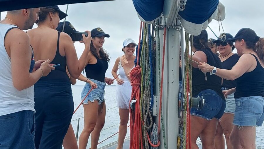 Barcelona Sailing Tour Drinks, snacks Swim & Stunning Views - Safety briefing, then off you go: how the first 30 minutes feel
