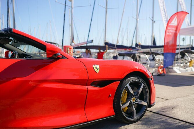 Ferrari Car Driving & Sailing Experience Barcelona - Port Olímpic to the yacht: One Ocean Private Members Club vibes