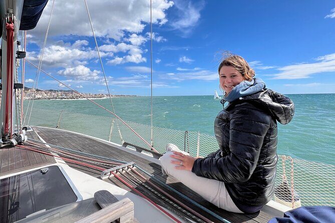 Sailboat ride for private groups in Barcelona - Badalona skyline details: Three Towers and Port del Fòrum