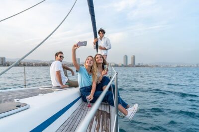 Sitges sailing, walking and winery tour - The sailing portion: Sitges skyline, coves, and a cava toast